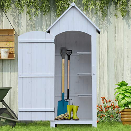 Outsunny Gartenschrank Holz Gerätehaus Gartenhaus Geräteschuppen Geräteschrank Holzhütte Giebeldach Bitumenpappe Weiß 77… – Bild 3