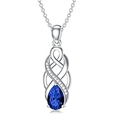 AOBOCO 925 Sterling Silver Celtic Knot Good Luck Irish Pendant Necklace with 12 Months Birthstone, Christmas Birthday Jewelry Gifts for Women