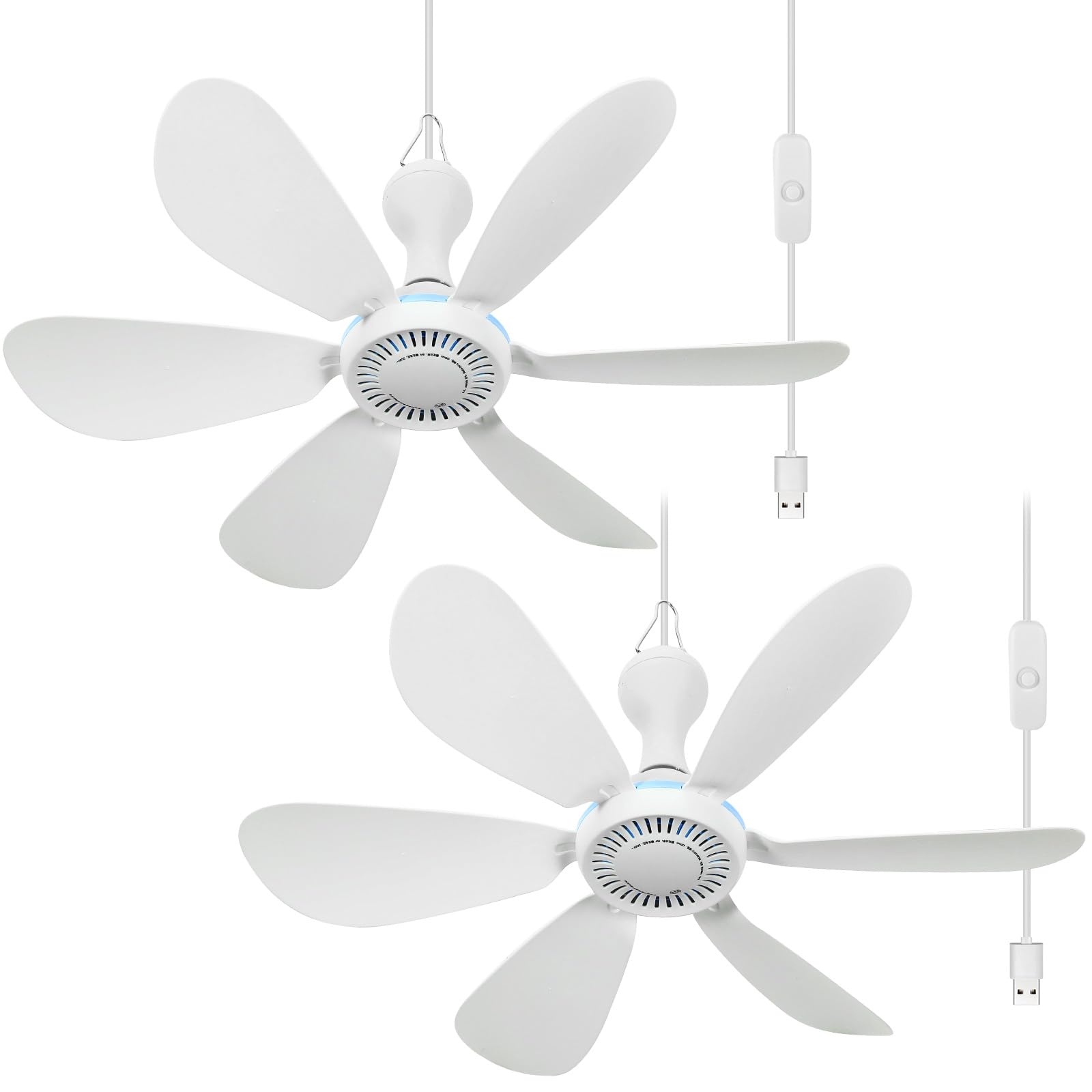 Photo 1 of    Glooglitter 2 Sets USB Hanging Ceiling Fan with Remote Control, Timing, and 6.8ft Extension Cord 6 Blade Quiet Small Dc USB Ceiling Fan for Camping Bed Dormitory Rv Tent Home Room