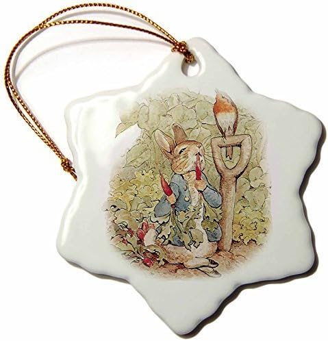 pansy 3-Inch Porcelain Snowflake Decorative Hanging Ornament, Peter Rabbit In The Garden
