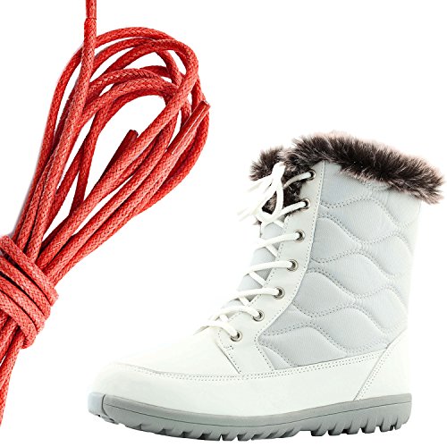 DailyShoes Women's Comfortable Round Toe Flat Ankle High Eskimo Winter Fur Snow Boots, Red, Ivory PU, 12 B(M) US
