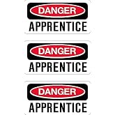 3-PCS Reflective 3M Danger Apprentice Stickers &ndash; 2 Inch Funny Hard Hat Decals for Toolbox, Welding Helmet, Construction Gear &ndash; Union Hardhat Stickers for Men, Waterproof &amp; UV-Resistant