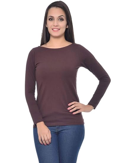 Women Boat Neck Cotton Spandex Chocolate Top(XS-4XL)