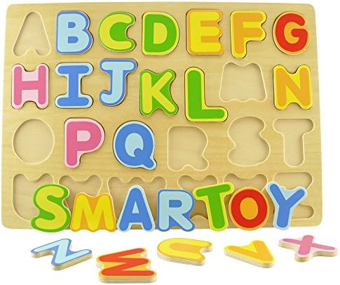 Wooden Alphabet Puzzles - Learn Your ABC's - 100% Safe Non-Toxic &amp; Lead-Free. [Hand Painted] Wonderful Mental and Physical Development Toy for Toddlers Ages 2+. Eco-Friendly All Natural Organic Wood.