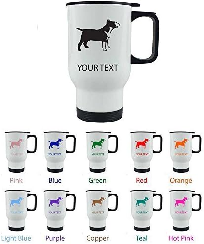 Personalized Custom Bull Terrier 14 oz White Stainless Steel Sublimation Coffee Travel Mug for Holiday Gift or Present! Contact Seller for Custom Text/Color or Leave a Gift Message at Checkout! by Engraved Cases