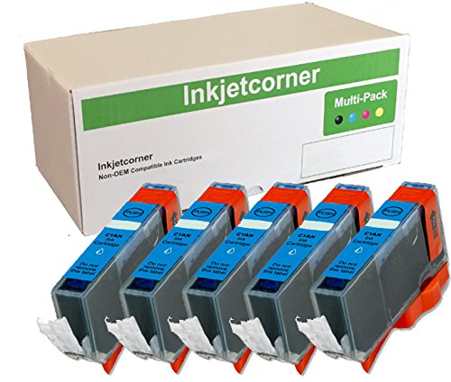 Inkjetcorner 5 Pack Compatible Cyan Ink Cartridges with Chip Replacement for CLI-251XL CLI-251 MG7520 iX6820 MG5520 MG5522 MG5620 MG6620 MG6600 MX920 MX922