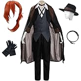 Chuya Nakahara Cosplay Costume Black Long Coat Halloween Outfit with Hat and Wig
