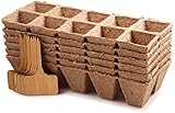 Planters' Choice Jiffy Strips + 10 Bamboo Plant Markers | Seed Starter Pots Trays, Biodegradable Peat, 6 Pack / 60 Cells + 10 Bamboo Plant Markers