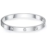 Love Bangle Bracelets for Women Trendy Stainless Steel Cubic Zirconia Hinged Friendship Jewelry, Stocking Stuffers Birthday Wedding Graduation Gifts for Women, 18k Gold-Plated, Silver