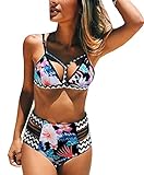 Yonala Women's Sexy Printed High Waist Bandage Bathing Suits Bikini Swimsuit (XXL, Black)
