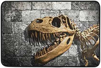 DemonCo Dinosaur Skull Doormat Door Floor Mat Rug, Jurassic Reptile Tyrannosaurus T Rex Dino Skeleton Welcome Mat Doormat Entrance Kitchen Bathroom Mat Rug Outdoor Indoor Decor 23.6 X 15.7 Inches