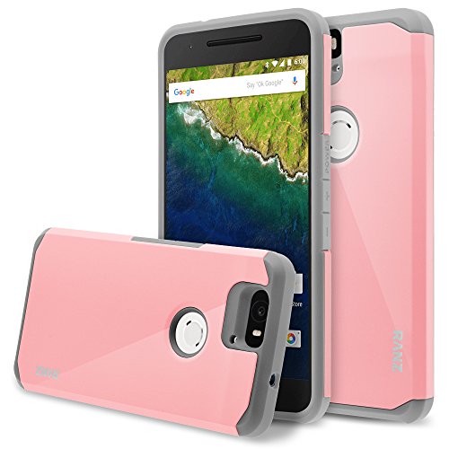 Nexus 6P case, RANZ Grey with Pink Hard Impact Dual Layer Shockproof Bumper Case For Google Nexus 6P