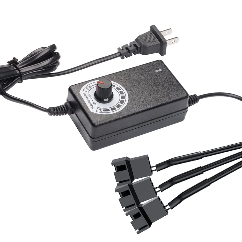 Photo 1 of Delinx Triple 3-Pin and 4-Pin PC Fan Power Adapter, 12V Fan Speed Controller,100-240vAC to 3-12vDC Adjustable Power Supply
