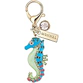 MONNEL MC492 Crystal Big Seahorse Lobster Clasp Charm for Women with Velvet Bag (Blue,1 Piece)