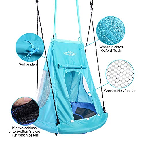 YOLEO 100cm Nestschaukel mit Zelt, Kinderschaukel Gartenschaukel, Tellerschaukel belastbar 150kg, höhenverstellbar 140… – Bild 3