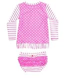 RuffleButts Little Girls Neon Pink Striped Polka LS Rash Guard Bikini