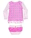 RuffleButts Infant / Toddler Girls Neon Pink Striped Polka LS Rash Guard Bikini