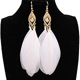 Silvercell Long Eardrop Dangle Earrings Bohemia Handmade Feather