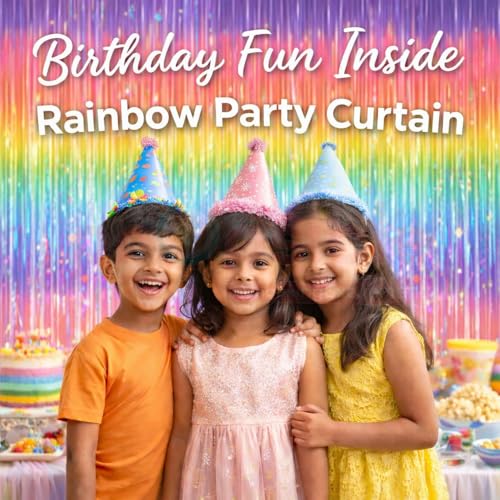 Propsicle Pastel Rainbow Metallic Foil Fringe Curtains 3x6 Ft Each, Pack of 2 - Shimmer Party Backdrop for Birthday, Baby Shower, Princess Unicorn Theme, Anniversary, Photo Booth, Wall Decoration