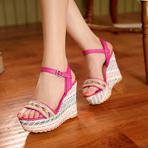 Womens-Casual-Roman-Sandals-Weave-Sole-Flatform-Wedge-Buckle-Ankle-Strap-Open-Toe-Sandals