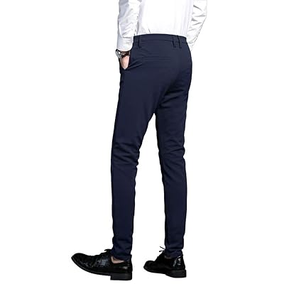 plaid&plain men's stretch dress pants slim fit skinny suit pants
