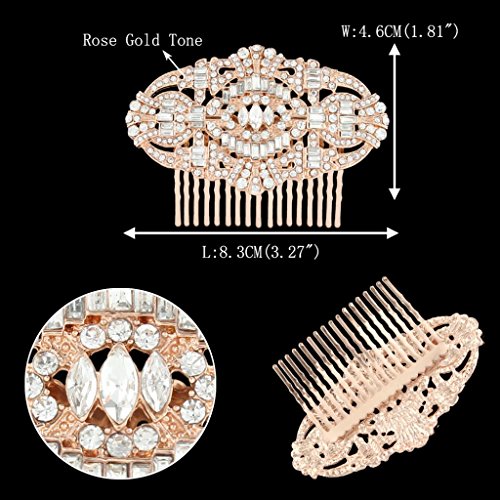 EVER FAITH Women's Austrian Crystal Bridal Art Deco Hair Side Comb Clear Rose Gold-Tone