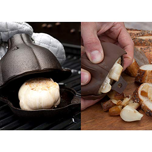 Charcoal Companion Cast Iron Garlic Roaster and Squeezer Set (Black