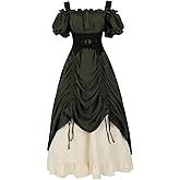 Nuoqi Renaissance Costume Women Medieval Steampunk Dress Off Shoulder Pirate Ren Faire Dress