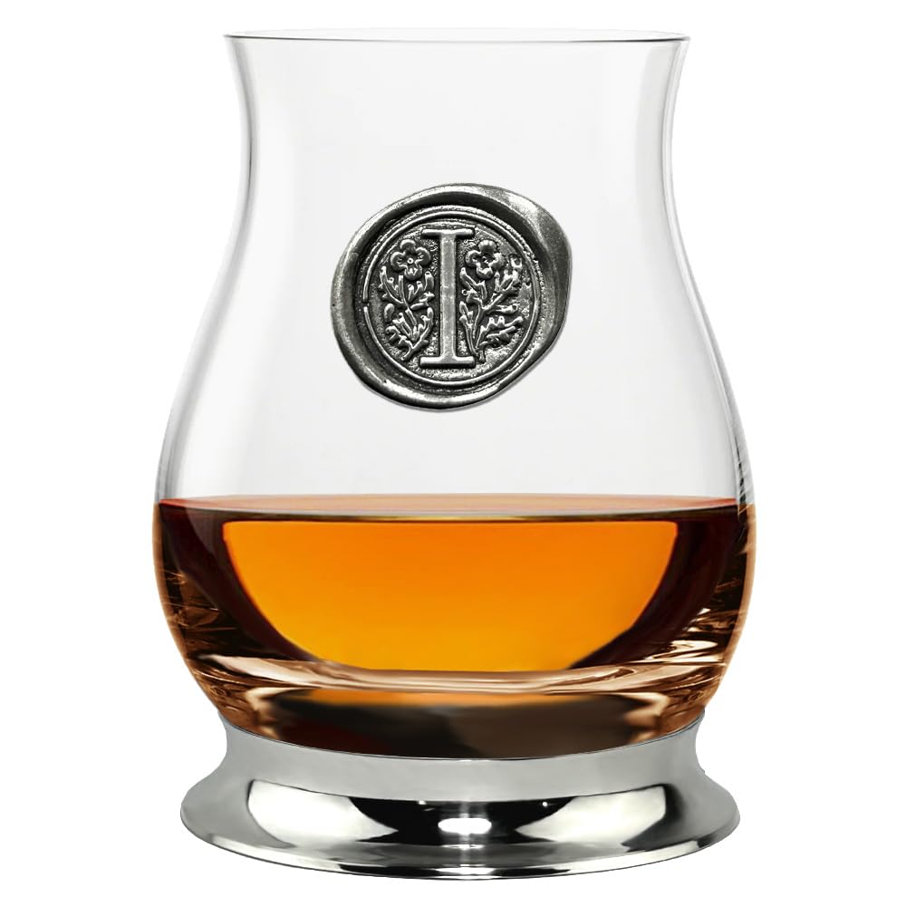 English Pewter Company Glencairn Personalised Whisky Mixer Glass with Monogram Initial - Unique Gifts for Men - with Your Choice of Initial 350ml [WGP109] (I)