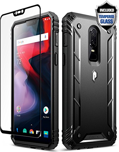 OnePlus 6 Rugged Case, Poetic Revolution [360 Degree Protection] Full-Body Rugged Heavy Duty Case [with Tempered Glass] for OnePlus 6 Black