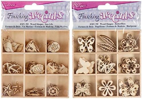 Finishing Accents Scrapbooking Card Making Embellishments Bundle: Sea Life and Butterflies Theme Mini Laser Cuts Wood Shapes, 45 in Each Open Top Box (90 Items)