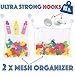 2 x Mesh Bath Toy Organizer Set + 6 Ultra Strong Suction Hooks - Bathtub Toy Storage Organizer + Large Storage Net Bag with Pockets for Shower Accessories - Cosmetics - for Kids and Adults