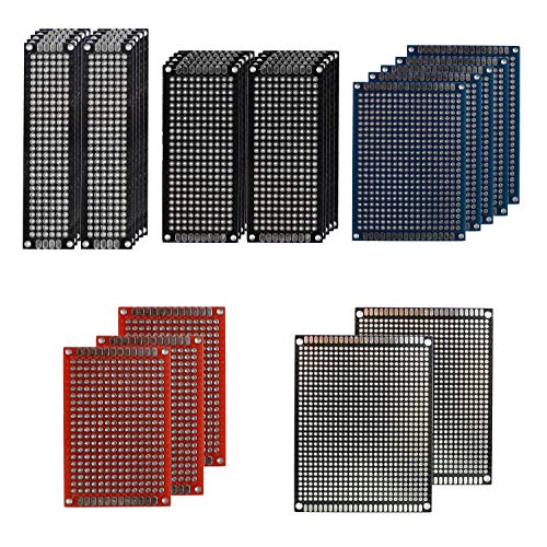 105 Pcs Double Sided PCB Board Prototype Kit Soldering 5 Sizes Black Red Blue 3 Colour Universal Printed Circuit Board for DIY Soldering and Electronic Project with Free Box