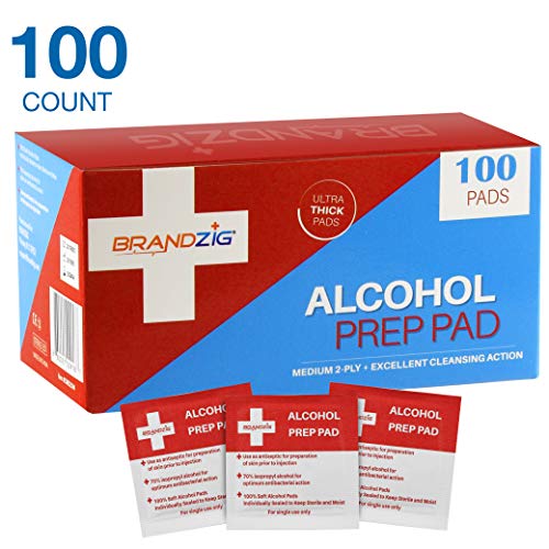 Alcohol Prep Pads (100-Pack) | Thick 2-Ply Antiseptic/Sanitizing Isopropyl Medical Wipes | Individually Wrapped Alcohol Cleansing Swabs for Antibacterial Protection, Diabetic Supplies, Hospitals