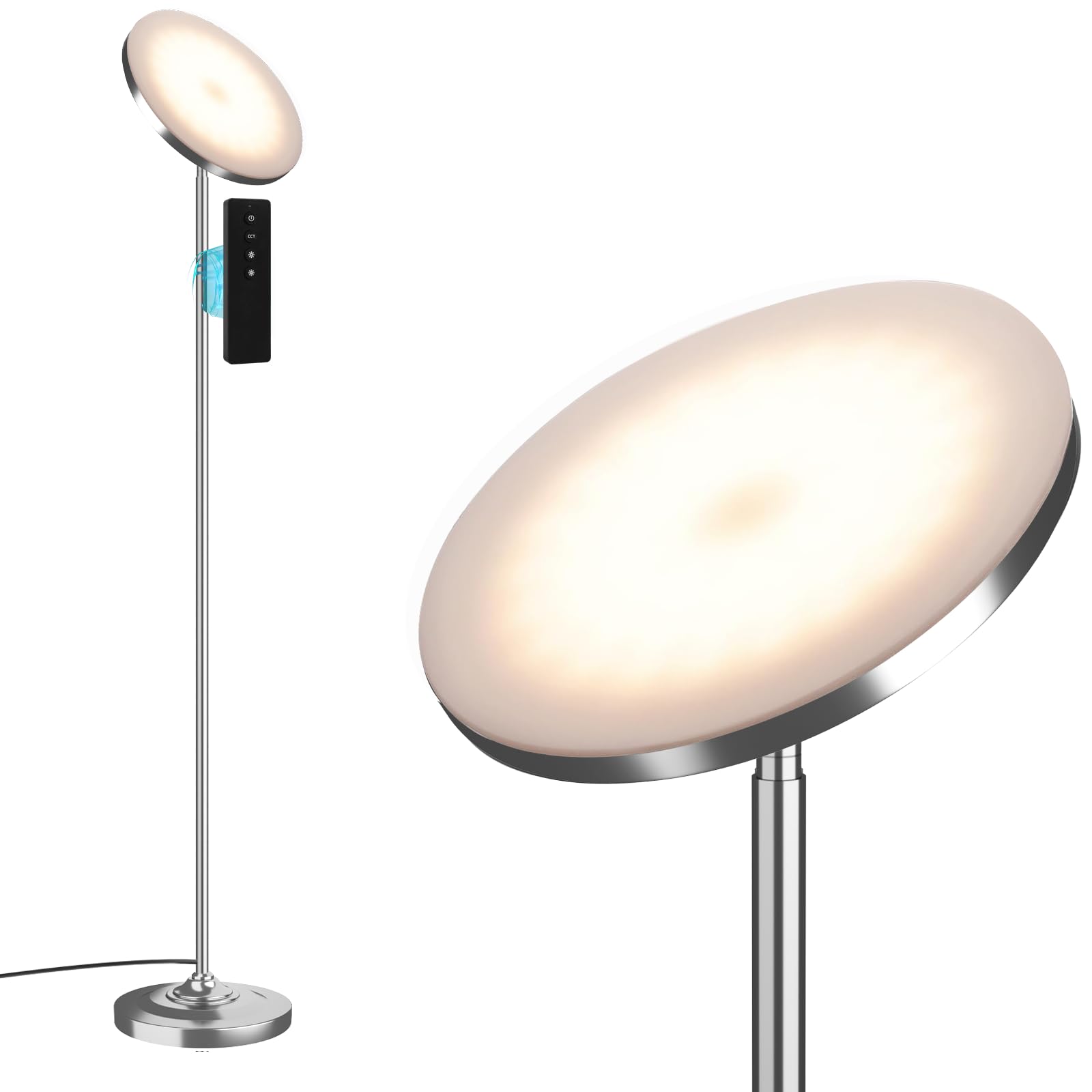 hanaking Floor Lamp, 30W/2600LM Bright Floor Lamp with Remote Control, Stepless Adjust Color Temperatures & Brightness, Torchiere Standing Lamp for Living Room Bedroom Office (Brushed Nickel) Image
