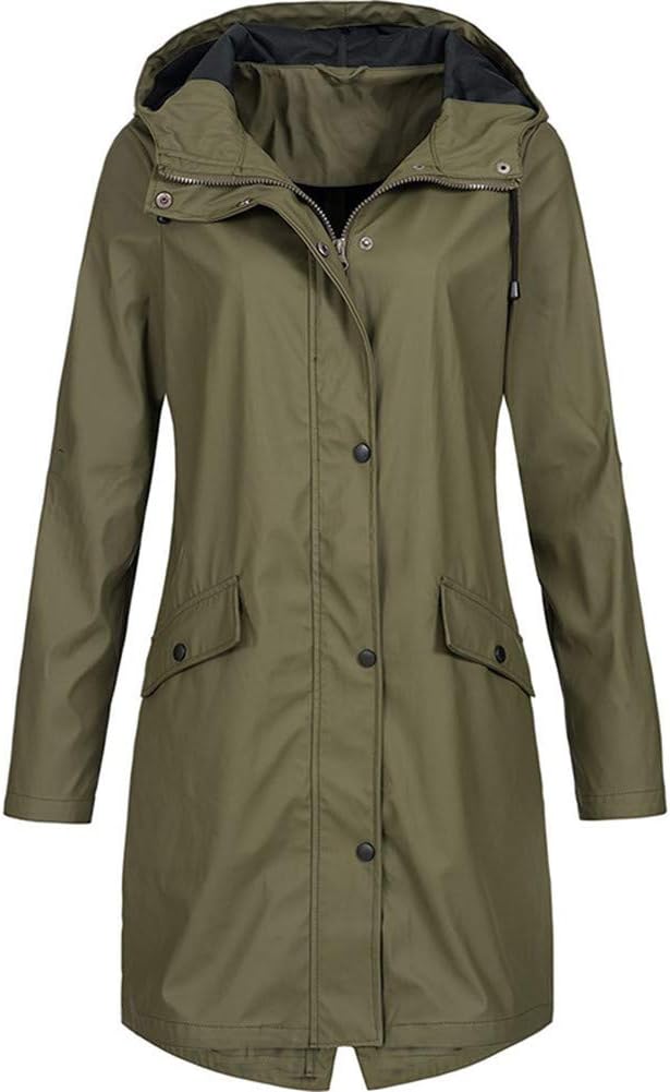 Women's Hoodie Raincoat, Waterproof Outdoor Rain Jacket, Softshell Jacket Hooded Windbreaker Windproof Overcoat for Ladies, Classic Solid Colour, Plus Size 10-24 UK