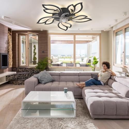 Dopwii Ventilador de techo con luz LED y mando a distancia, 3 colores regulables y 6 velocidades de viento, apto para salón, dormitorio, cocina, sala de estudio