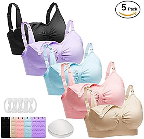 Nursing Bra Seamless Maternity Bra for Breastfeeding with Pads Extenders Clips