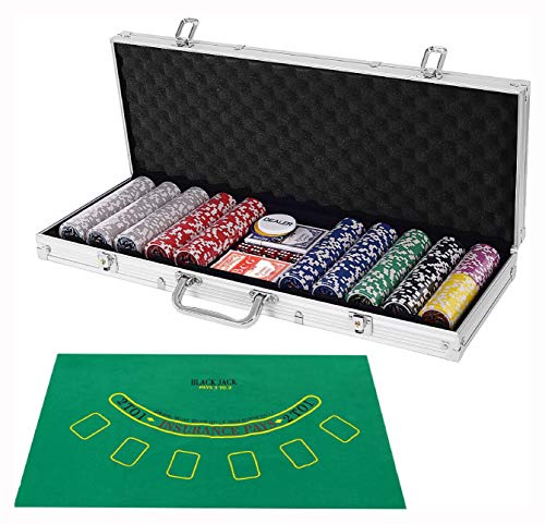 Poker Chip Carrier & Tray, Texas Holdem Cards with 500 Jetton and Dice in Aluminum Case, Black - Thumbnail 5