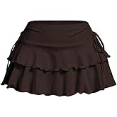 SOLY HUX Women's Y2K Ruffle Mini Skirt with Shorts Underneath High Waisted Tiered Skirts Coquette Skorts