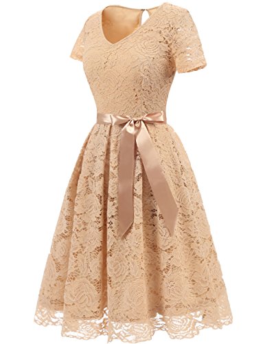 DRESSTELLS Vrouwen Korte Elegante Bloemen Kant Cocktail Party Bruiloft Bruidsmeisje Jurk - Image 3