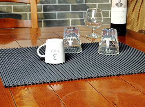 Miusco Silicone Dish Drying Mat - Fast Drying, Non-slip, Heat Resistant, Grey Large 20 X 16 Inch, for Kitchen & Dishwasher Safe.
