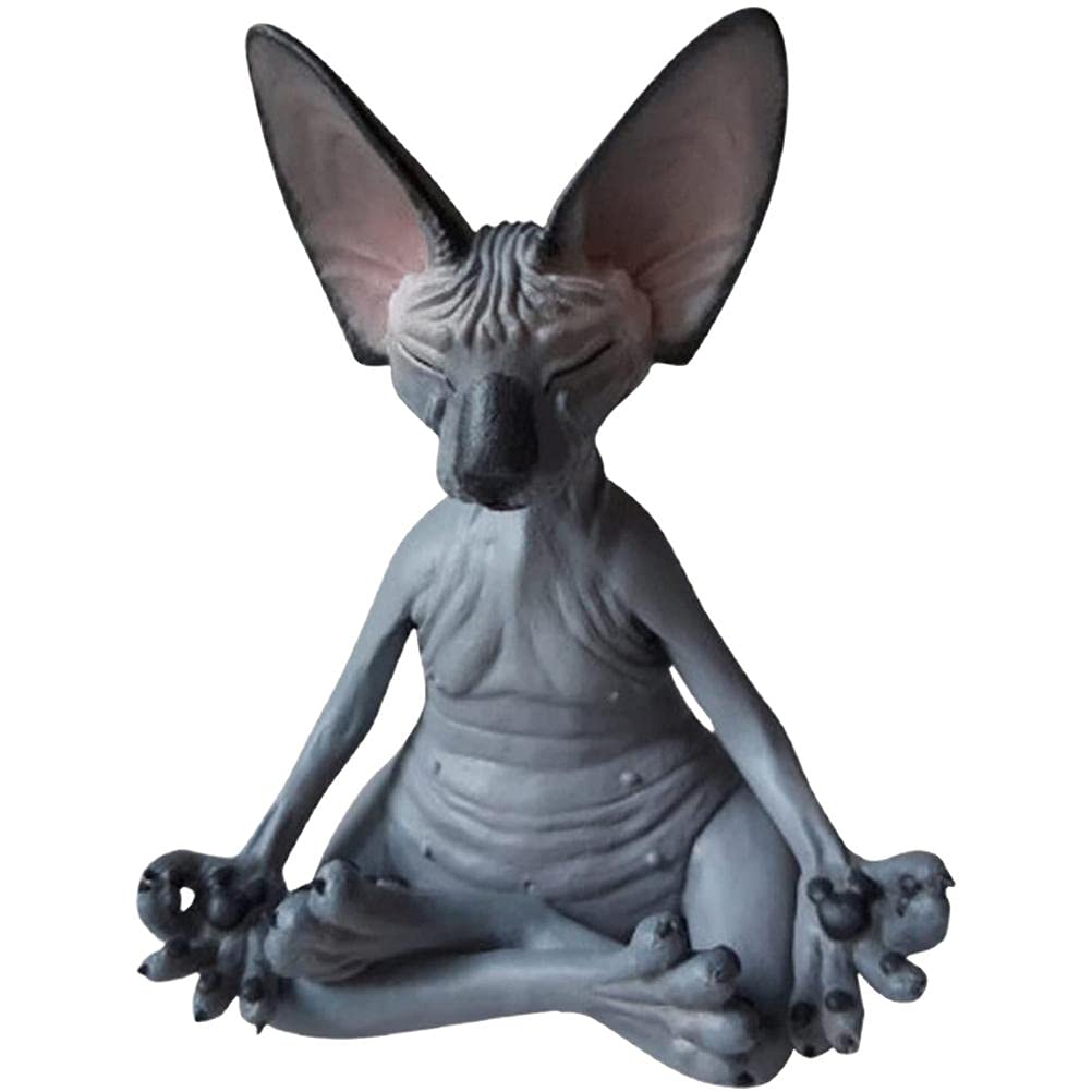 Yolluu Sph&ynx Cat Meditate,Zen Buddha Collectible Figurines Miniature Handmade Small Decor, Meditating Thinking Cat, Funny Zen Yoga Cat Garden Outdoor Sculpture Decoration