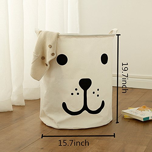 LANGYASHAN Storage Bin,Canvas Fabric Collapsible Organizer Basket for Laundry Hamper,Toy Bins,Gift Baskets, Bedroom, Clothes,Baby Nursery (Smile Dog)