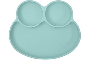 Abiie Octopod Frog Silicone Plates with Suction - Spill Proof, Easy to Clean - BPA-Free Bowl - Suction Plates for Baby and Toddler - Training & Feeding Divided Grip Dish (Baby Blue)