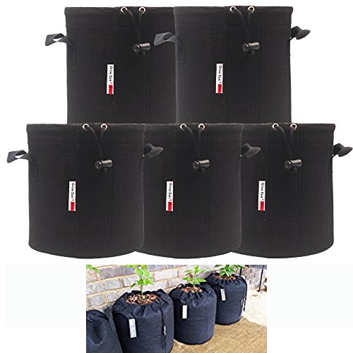 Growsun 10 Gallon 5 Bags Drawstring Lock-Top Grow Bag Plant Fabric Pots with Handles