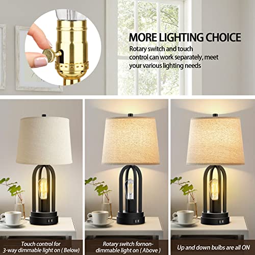 Set of 2 Table Lamps 3Way Dimmable Touch Lamp Bedside Lamp with USB