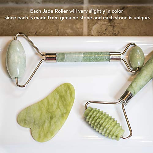 Kimkoo Jade Roller for Face-3 in 1 Kit with Gua Sha Massager Tool,100% Real Natural Jade Stone Facial Roller Anti Aging,Face Beauty Set for Eye Anti-wrinkle - Thumbnail 6