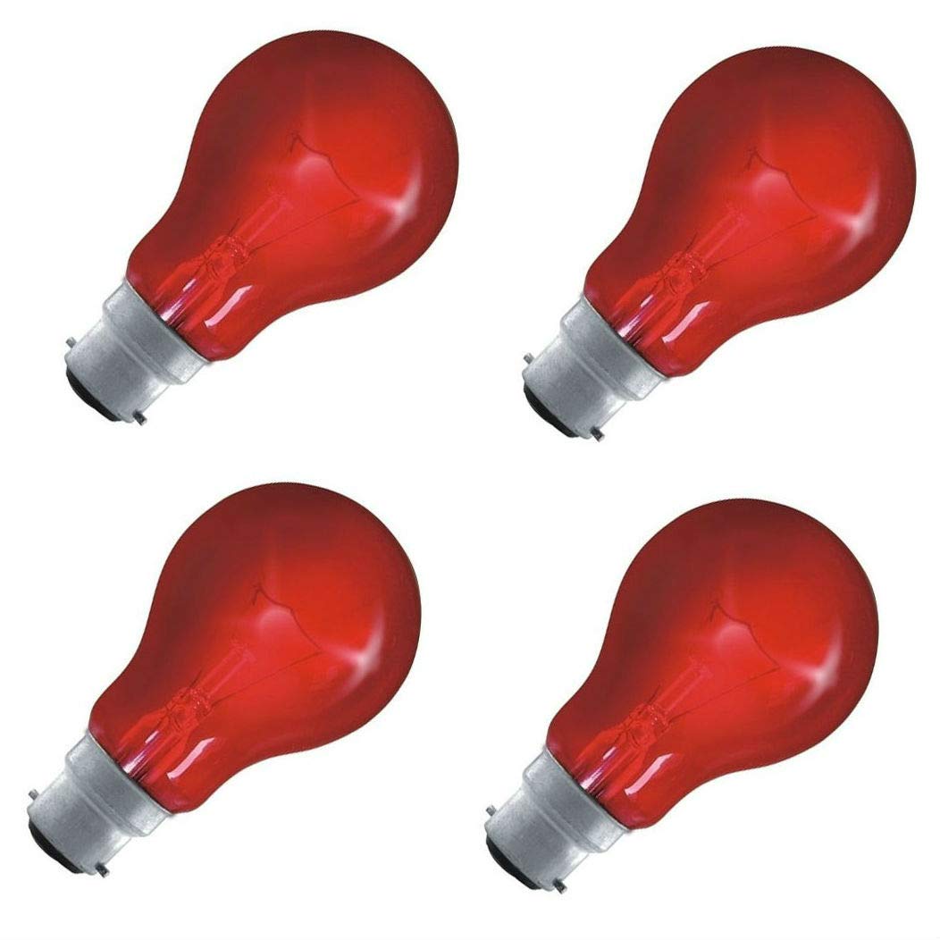 FIND A SPARE Fireglow Light Bulbs 60W BC/B22 Red Glow GLS Incandescent Lamps Pack of 4