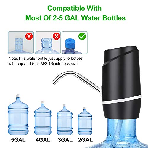 Water Bottle Pump, KOMAKE 5 Gallon Water Pump Dispenser USB Charging Electric Drinking Water Dispenser Portable Water Bottle Dispenser Switch for 2-5 Gallon - Thumbnail 2
